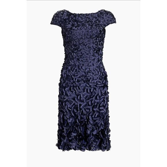 THEIA Navy Blue Beaded Petal Appliqué Dress Size 4 EUC $695 MSRP - Picture 15 of 15